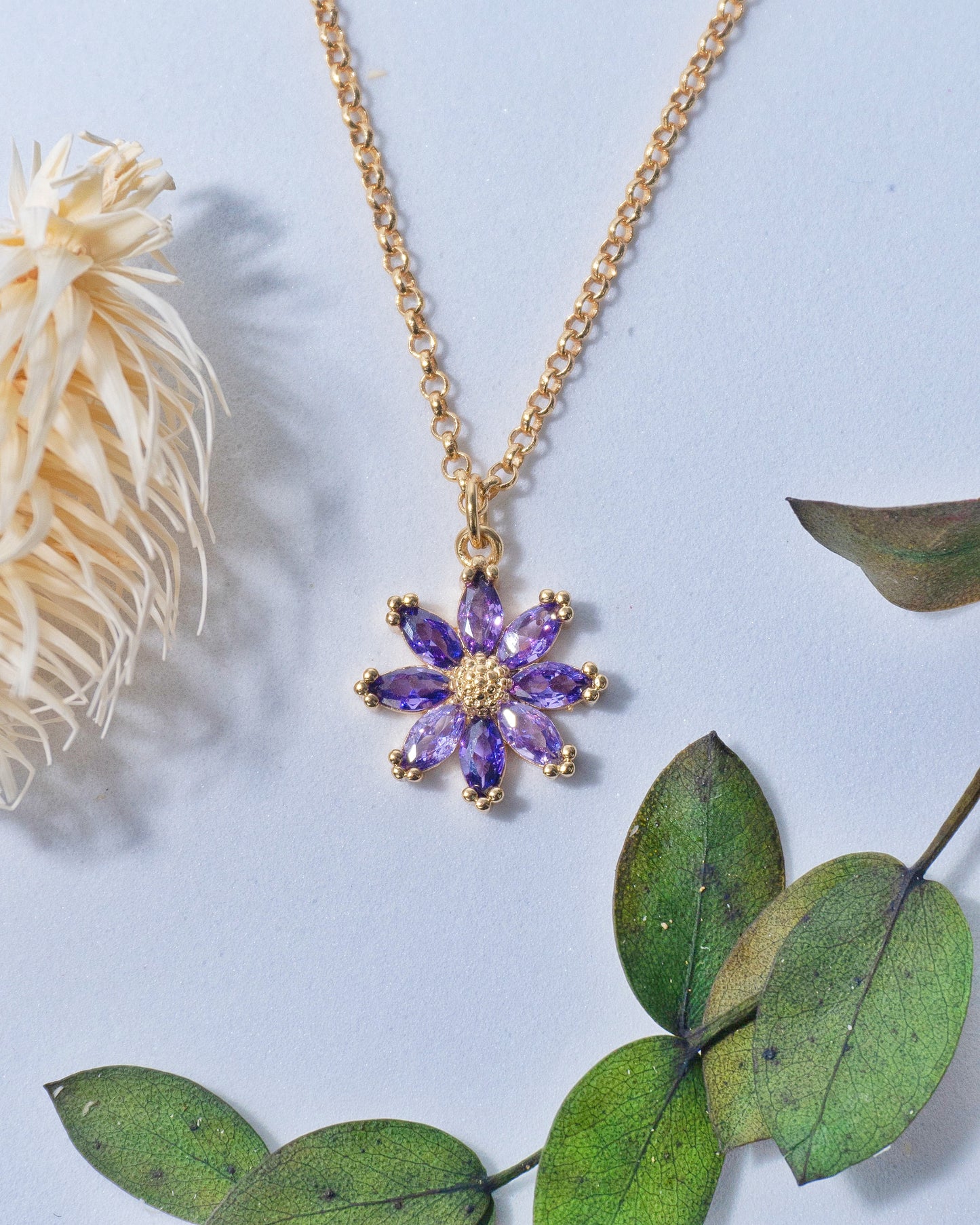 18K Gold-Filled Purple Crystal Flower Necklace