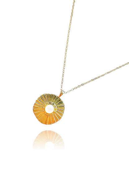 Gold Pearl Medallion 14K Gold Necklace