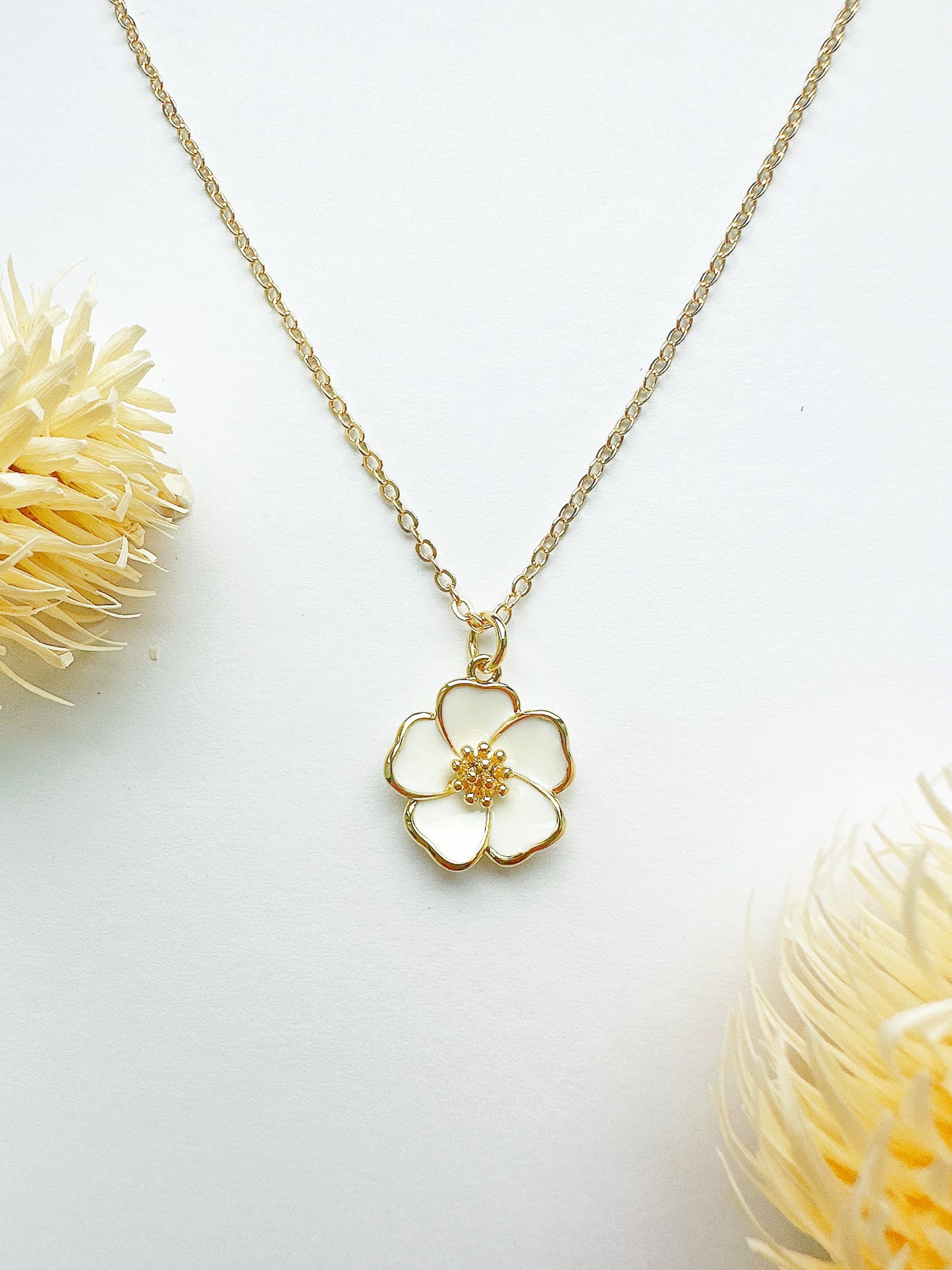 14k Gold-Filled White Hibiscus Flower Necklace