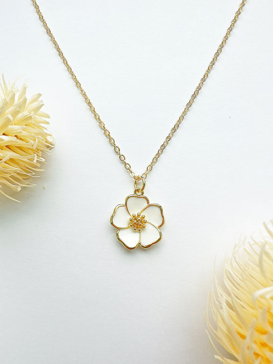 14k Gold-Filled White Hibiscus Flower Necklace