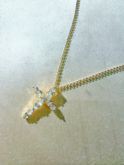 14K Gold-Filled Crystal Cross Necklace