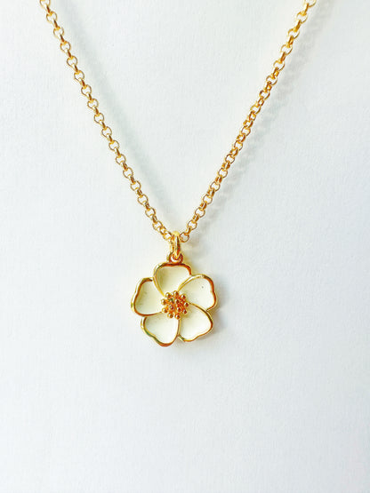 14k Gold-Filled White Hibiscus Flower Necklace