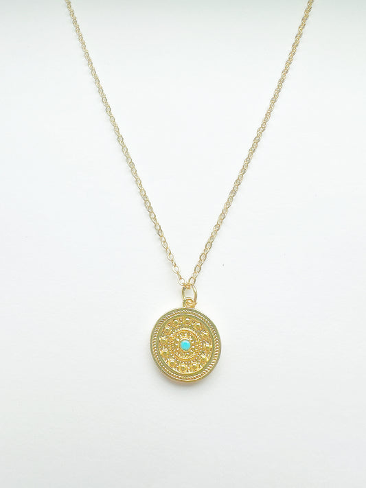 Gold-Filled Turquoise Medallion Necklace