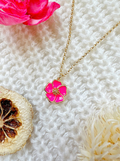 Pink Gold-Filled Hibiscus Necklace