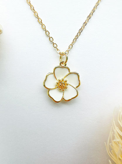 14k Gold-Filled White Hibiscus Flower Necklace