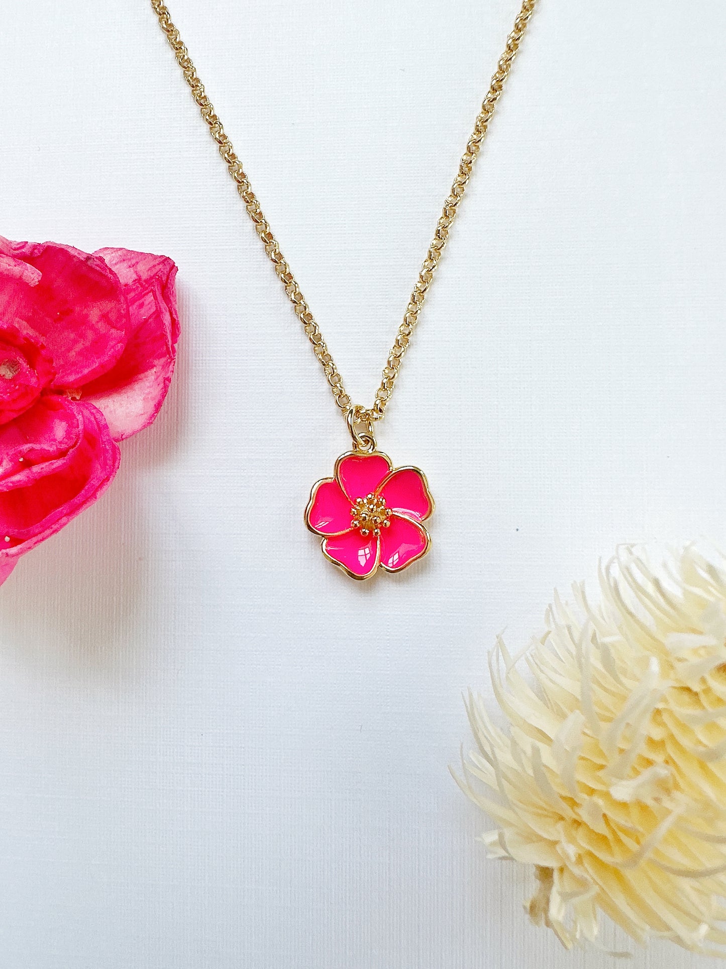 Pink Gold-Filled Hibiscus Necklace