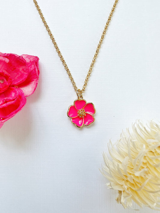 Pink Gold-Filled Hibiscus Necklace