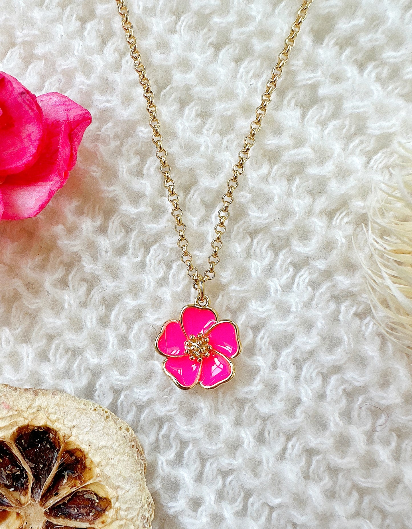 Pink Gold-Filled Hibiscus Necklace