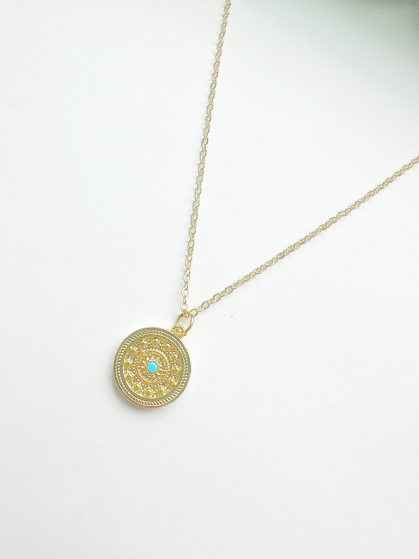 Gold-Filled Turquoise Medallion Necklace