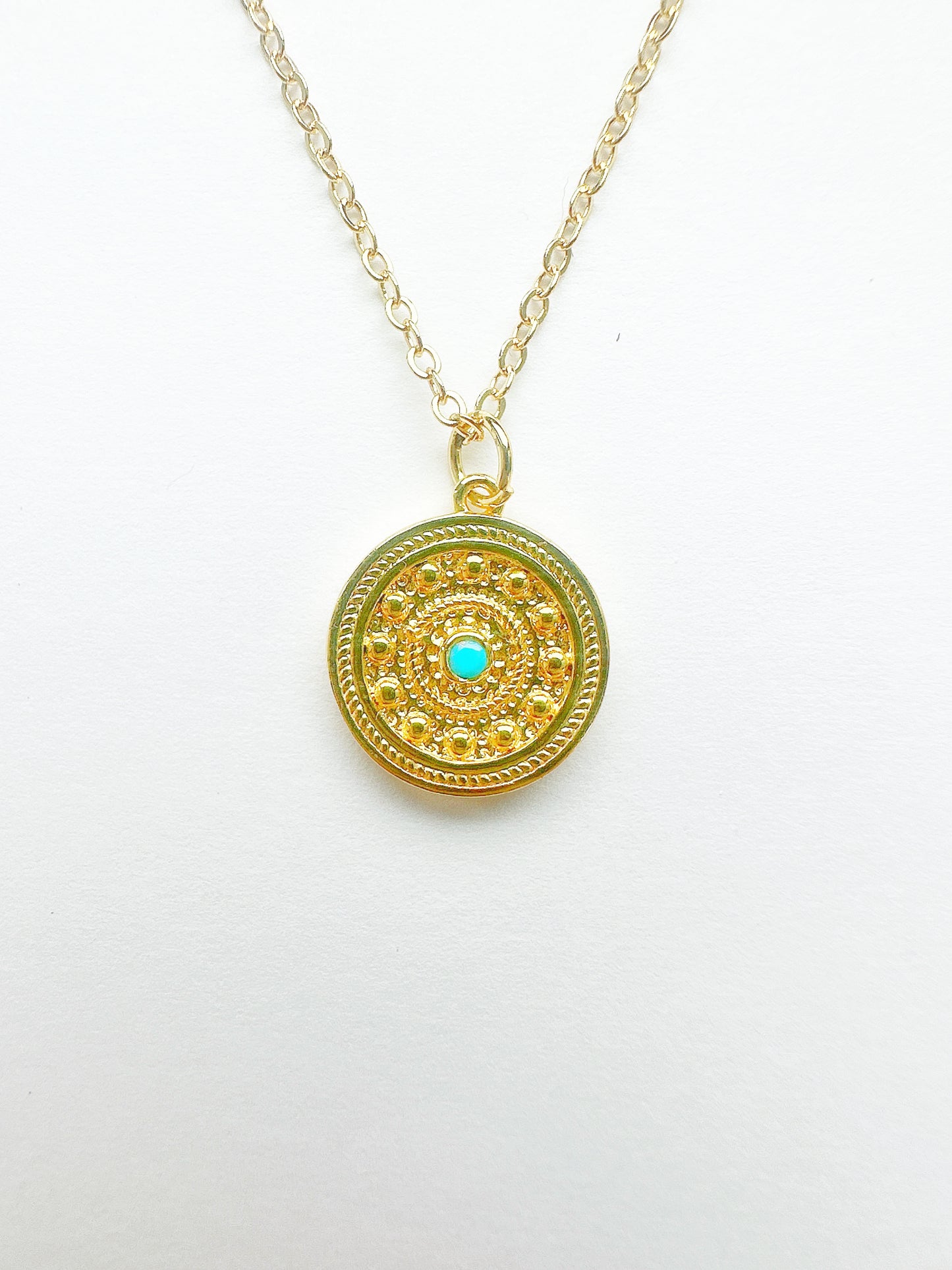 Gold-Filled Turquoise Medallion Necklace