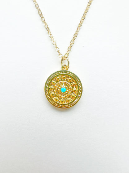 Gold-Filled Turquoise Medallion Necklace