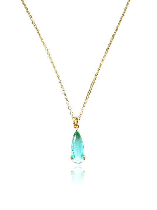 Blue Crystal Sea Drop 14K Gold Filled Necklace