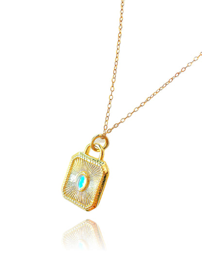 Moonstone Solitaire 14K Gold Necklace