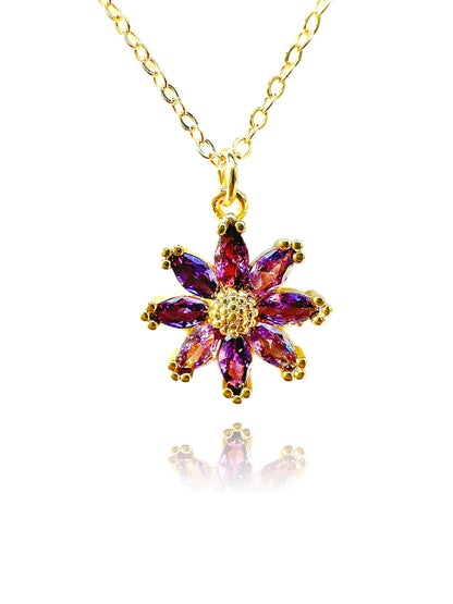 18K Gold-Filled Purple Crystal Flower Necklace