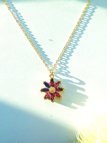 18K Gold-Filled Purple Crystal Flower Necklace