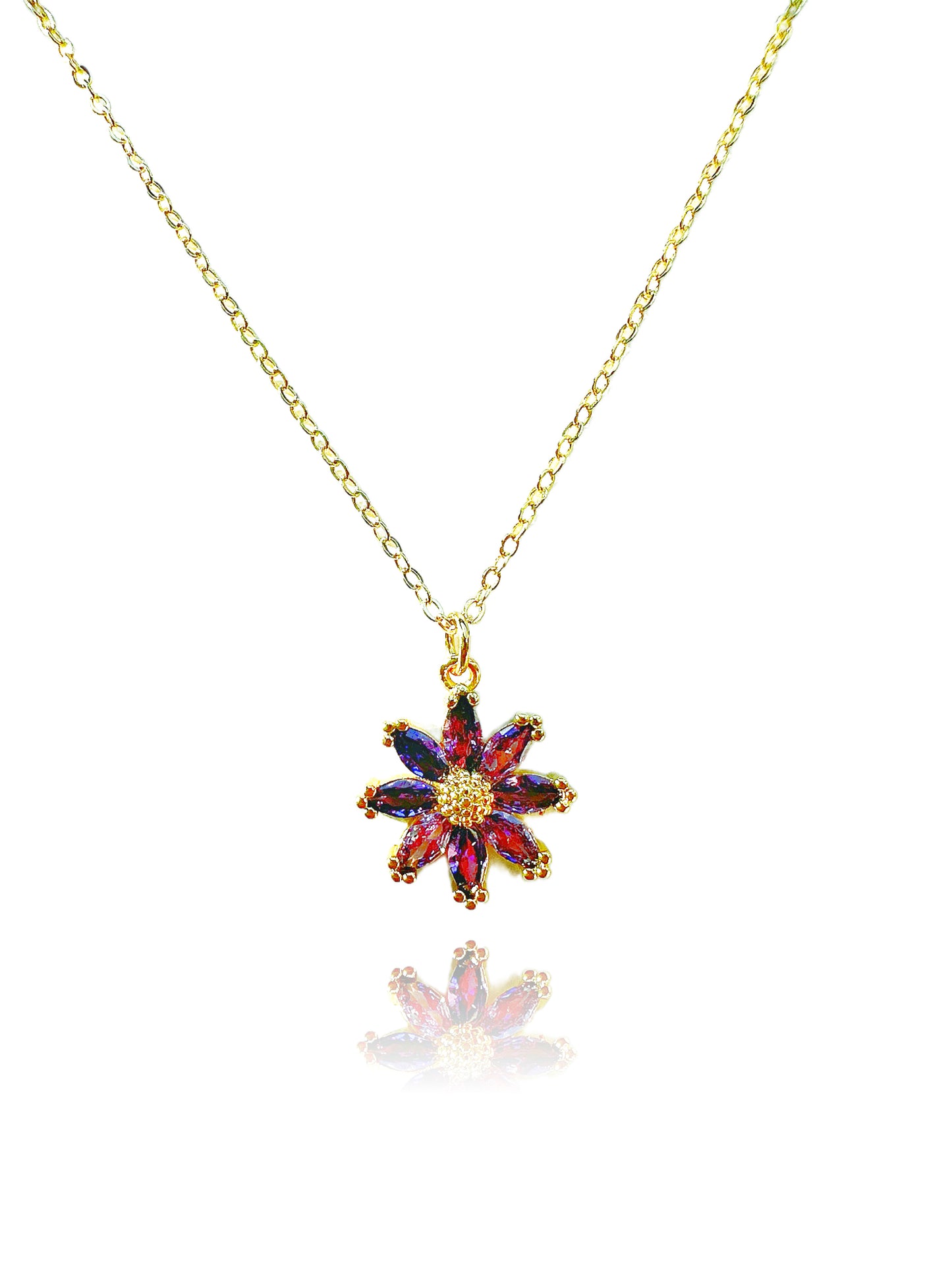 18K Gold-Filled Purple Crystal Flower Necklace