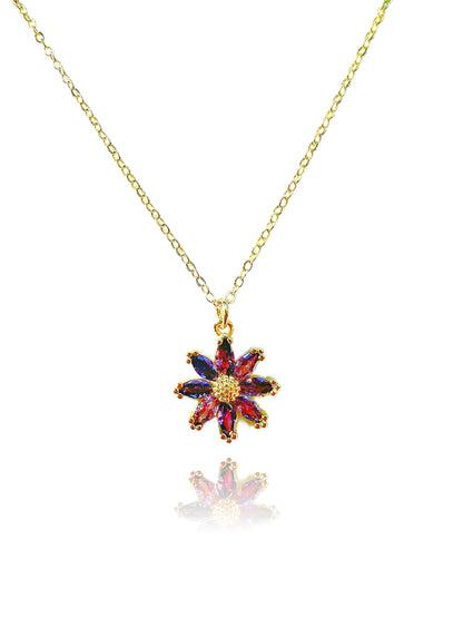 18K Gold-Filled Purple Crystal Flower Necklace